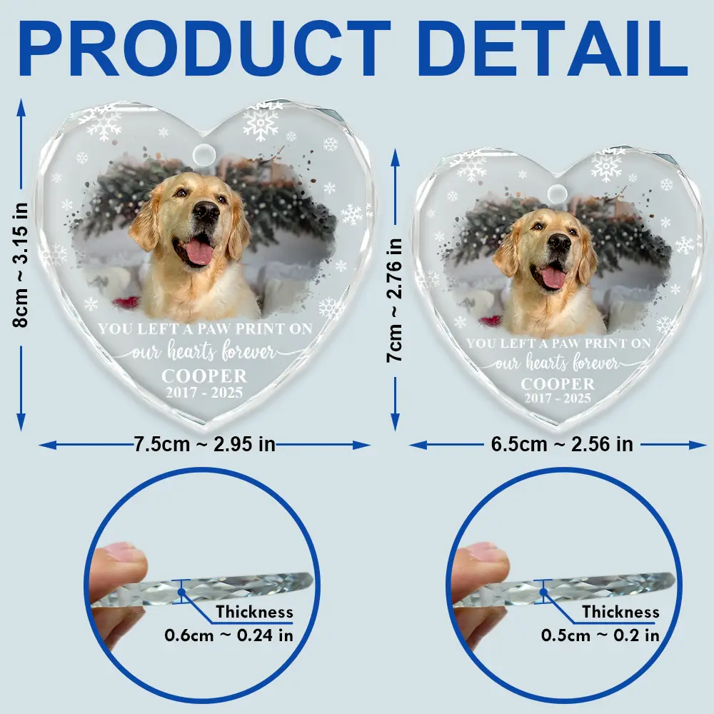 Custom Photo Forever Loved Memorial Dog Cat - Personalized Heart Shaped Glass Ornament - Image 5