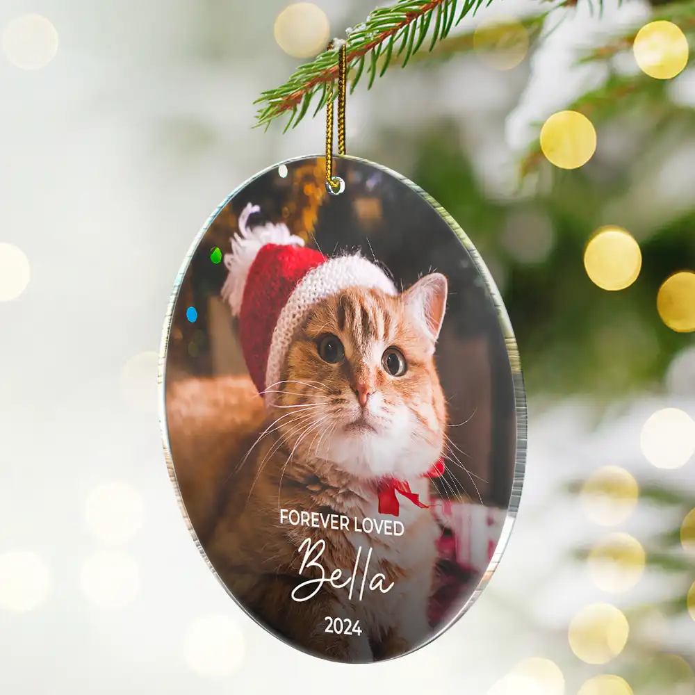Custom Photo Forever Loved Memorial Dog Cat Pet - Personalized Circle Acrylic Ornament - Image 2