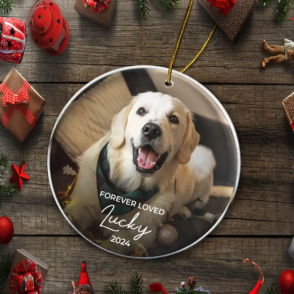 Custom Photo Forever Loved Memorial Dog Cat Pet - Personalized Circle Acrylic Ornament - Image 5