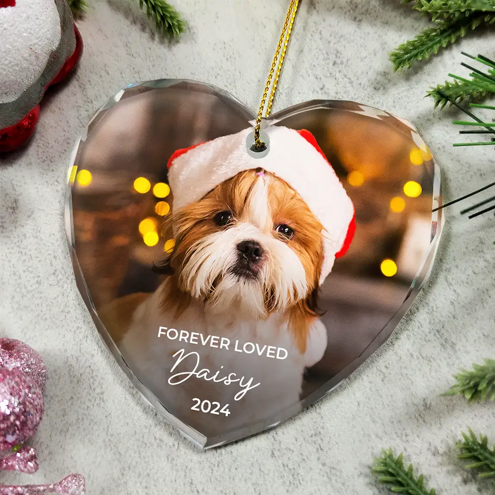 Custom Photo Forever Loved Memorial Dog Cat Pet - Personalized Glass Ornament - Image 5