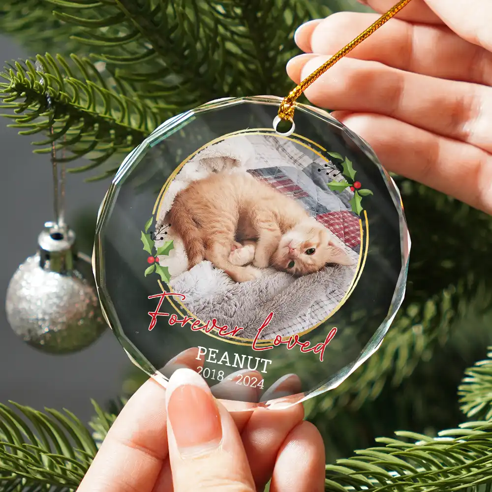 Custom Photo Forever Loved Memorial - Personalized Circle Glass Ornament - Image 2
