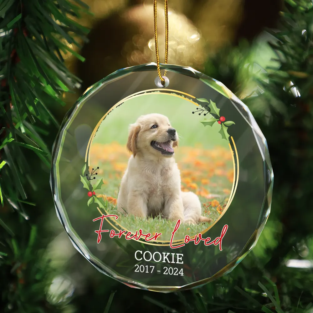 Custom Photo Forever Loved Memorial - Personalized Circle Glass Ornament - Image 3