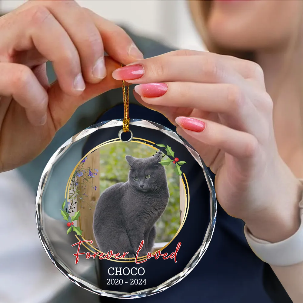 Custom Photo Forever Loved Memorial - Personalized Circle Glass Ornament - Image 4