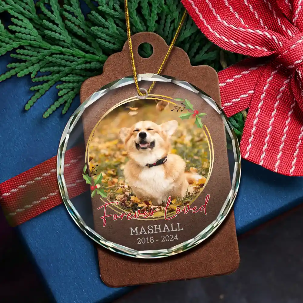 Custom Photo Forever Loved Memorial - Personalized Circle Glass Ornament - Image 5
