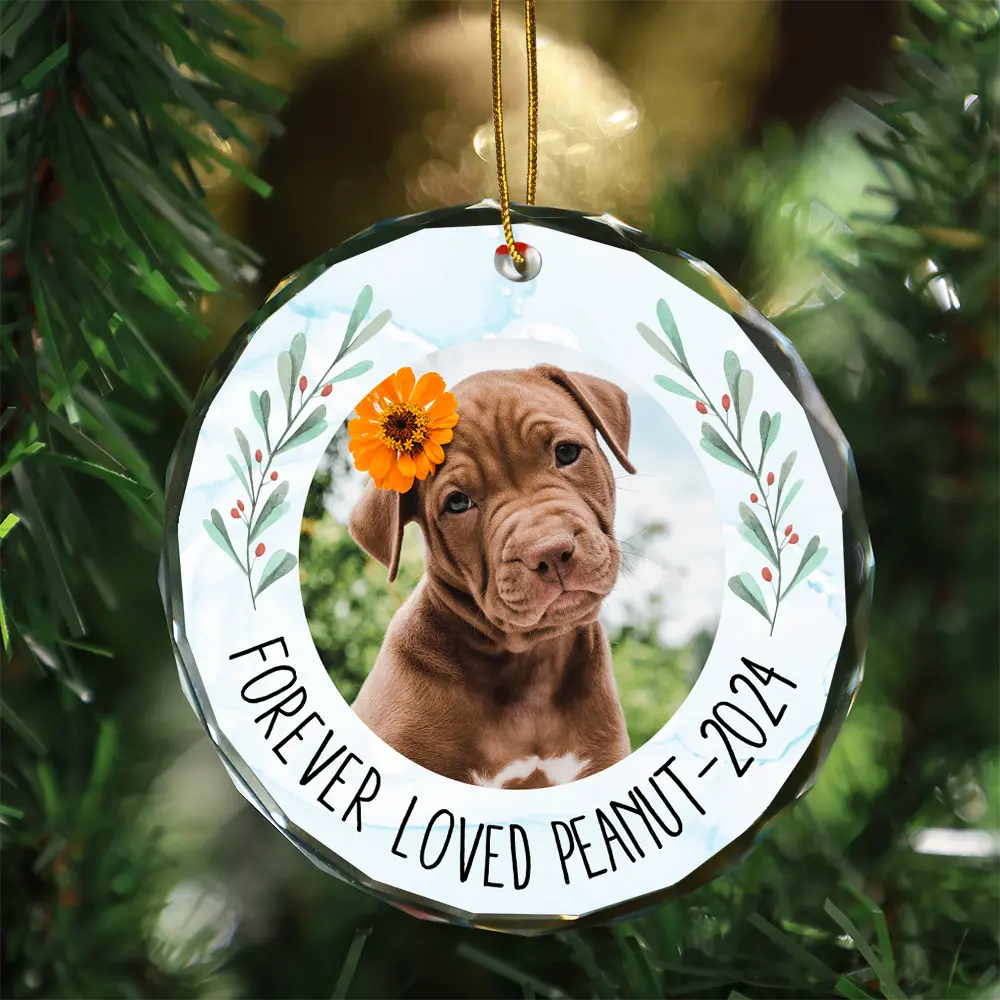 Custom Photo Forever Loved Memorial - Personalized Circle Glass Ornament - Image 3