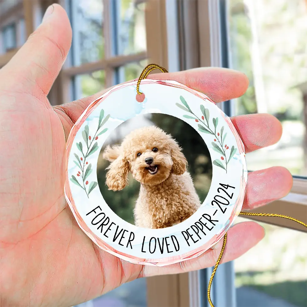 Custom Photo Forever Loved Memorial - Personalized Circle Glass Ornament - Image 4