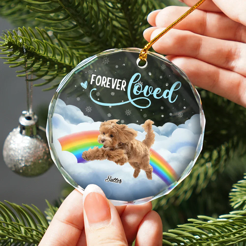 Custom Photo Forever Loved Ver 2 Pet Memorial - Personalized Circle Glass Ornament - Image 3