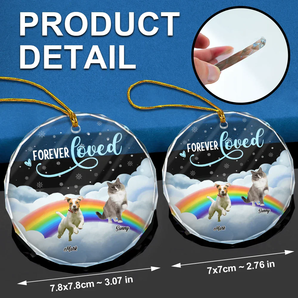 Custom Photo Forever Loved Ver 2 Pet Memorial - Personalized Circle Glass Ornament - Image 7