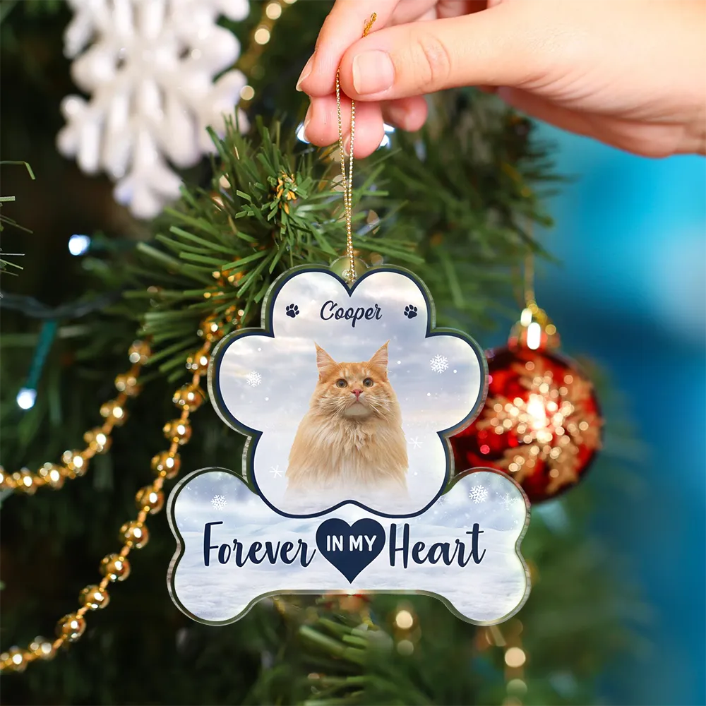 Custom Photo Forever Our Hearts Memorial - Personalized Custom Shaped Acrylic Ornament - Image 5