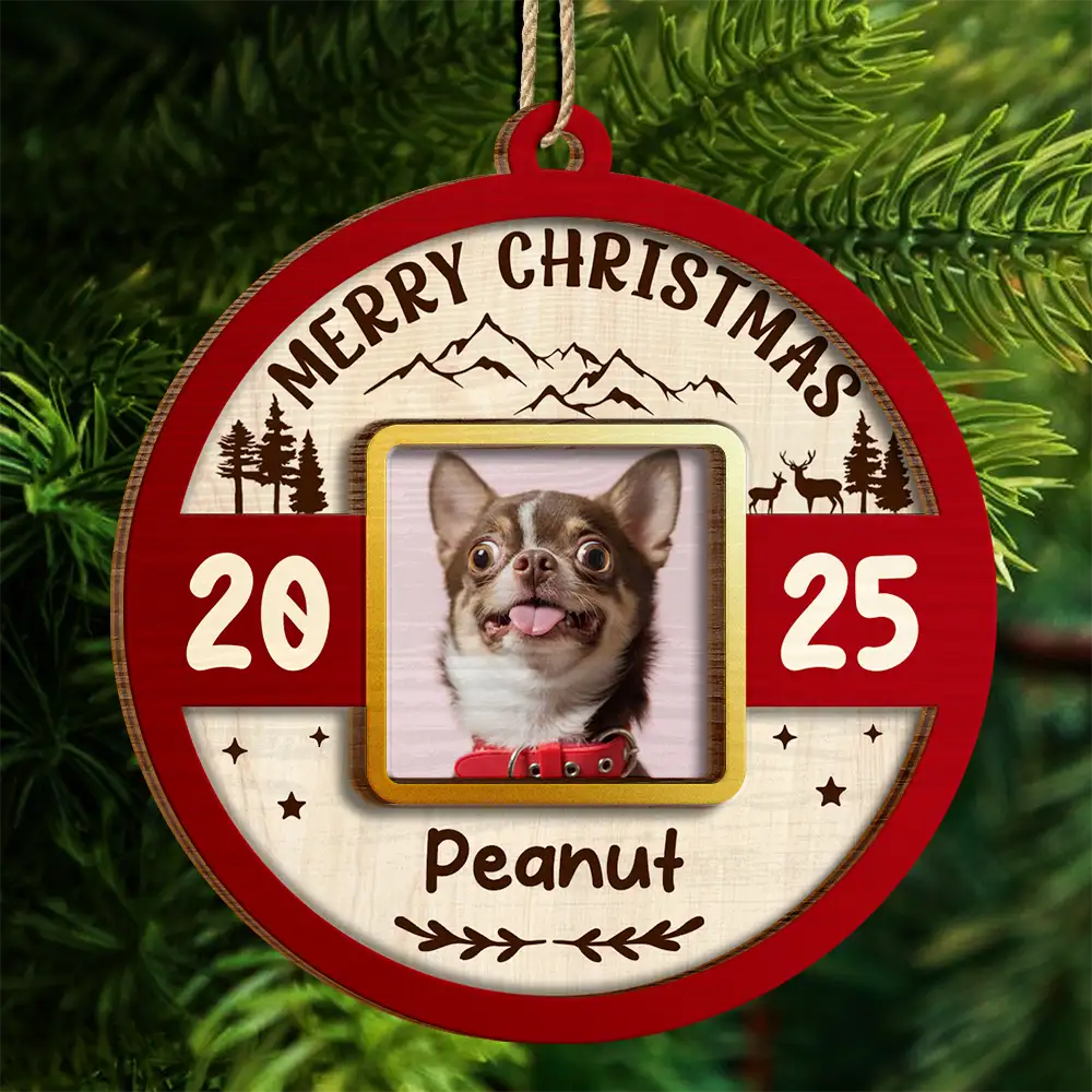Custom Photo Frame First Christmas Dog Cat - Personalized 2-Layered Wooden Ornament - Image 4