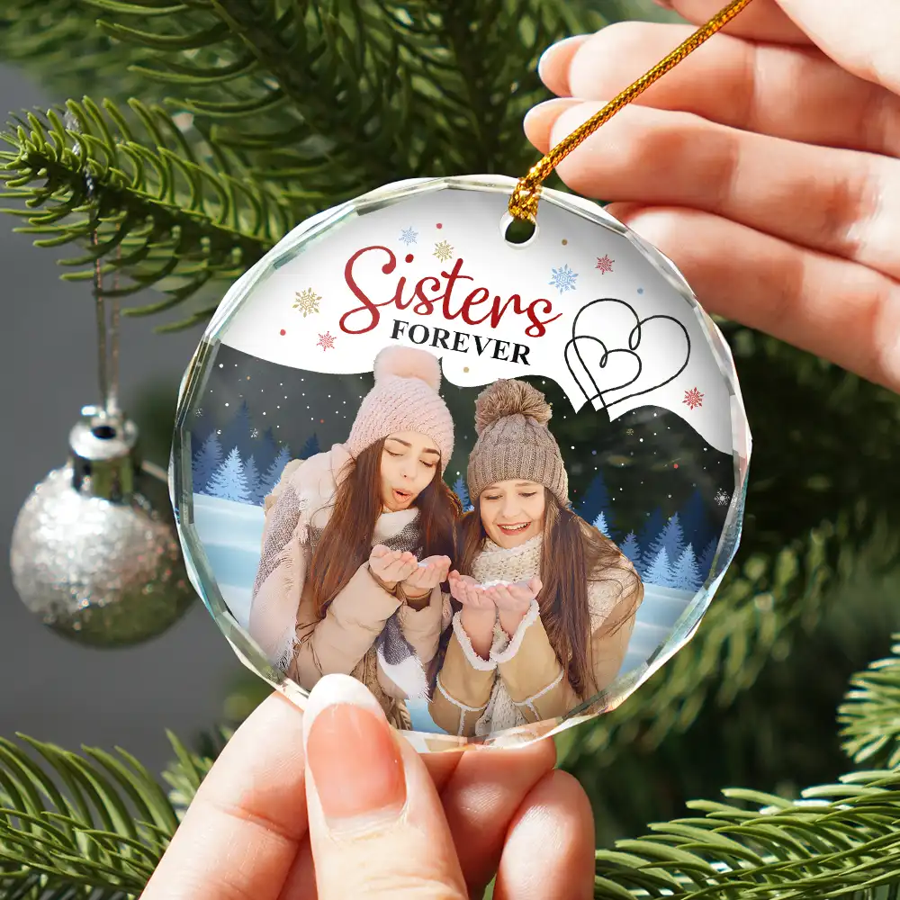 Custom Photo Friends Sisters Brothers Family Forever - Personalized Circle Glass Ornament - Image 3