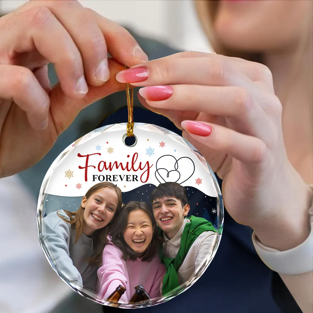 Custom Photo Friends Sisters Brothers Family Forever - Personalized Circle Glass Ornament - Image 5