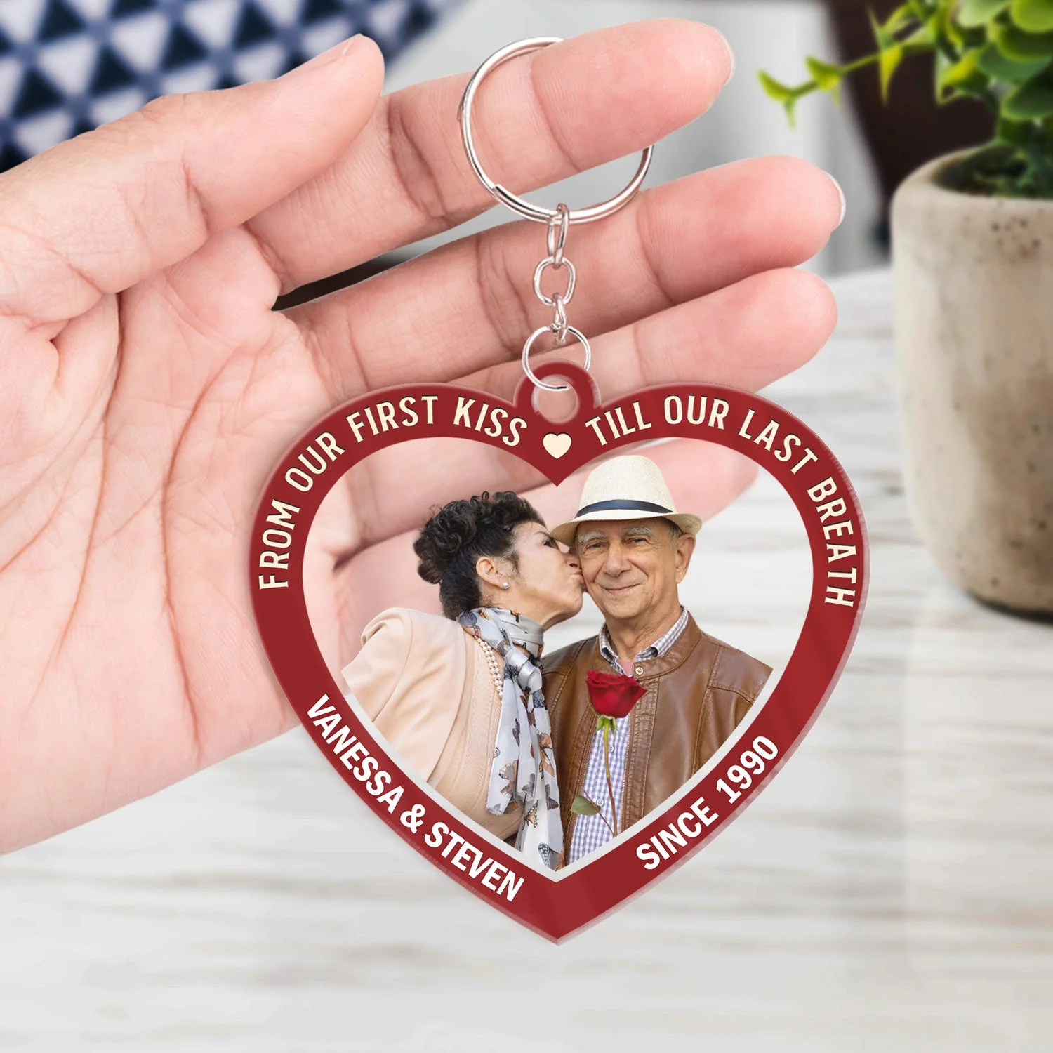 Custom Photo From Our First Kiss Till Our Last Breath - Gift For Couples - Personalized Custom Heart Shaped Acrylic Keychain - Image 3