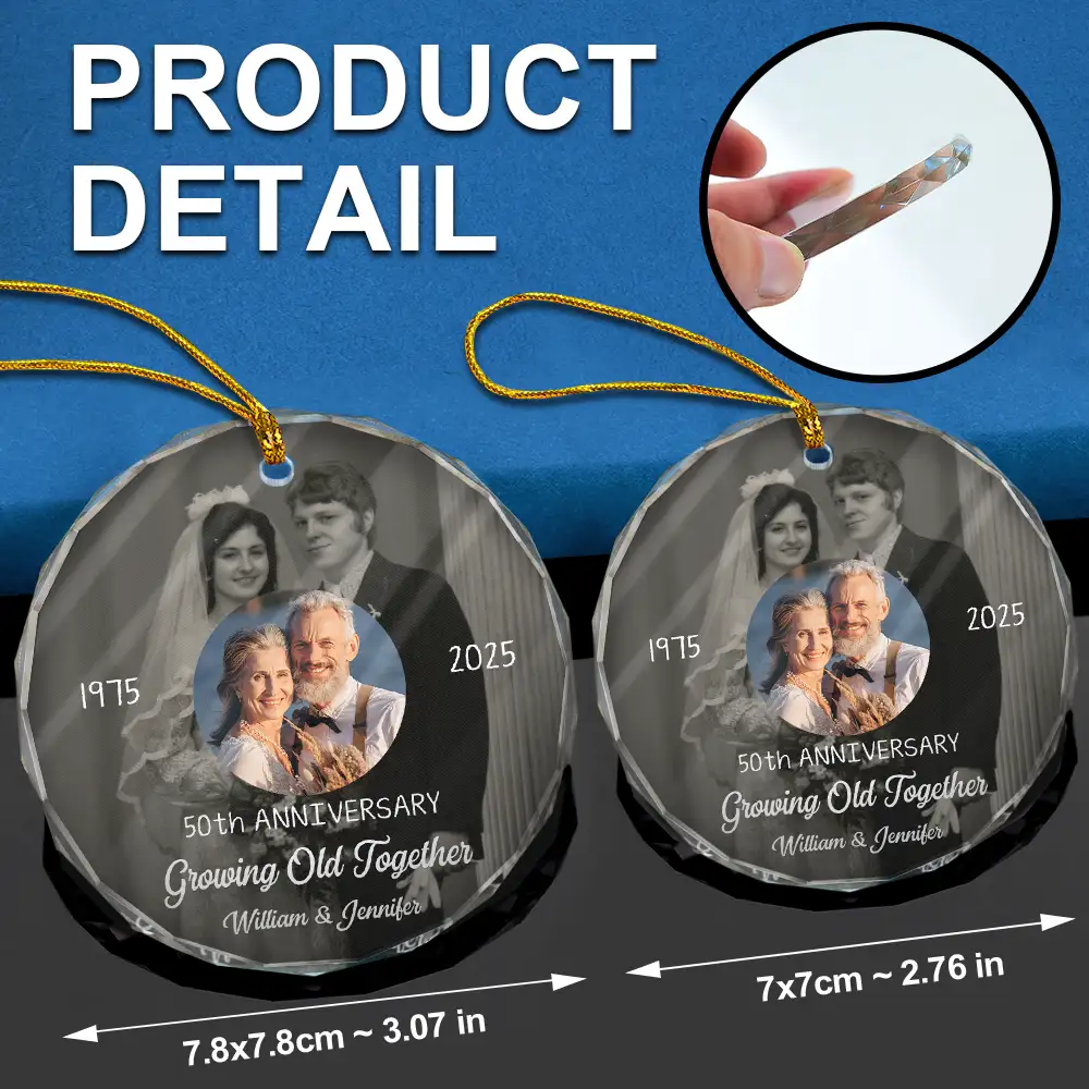 Custom Photo From Then Until Now Growing Old Together Since - Personalized Circle Glass Ornament - Image 6