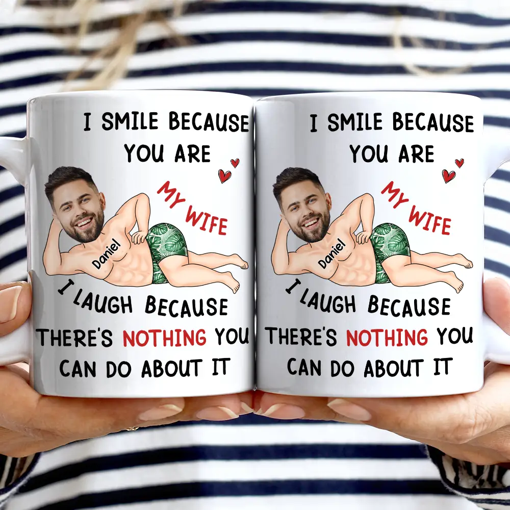 Custom Photo Fun Face I Smile Because You Are My Husband - Personalized Mug - Image 3