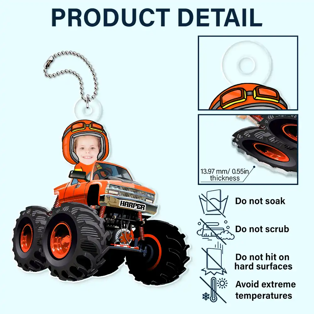 Custom Photo Funny Baby Monster Truck - Personalized Acrylic Car Hanger - Image 6