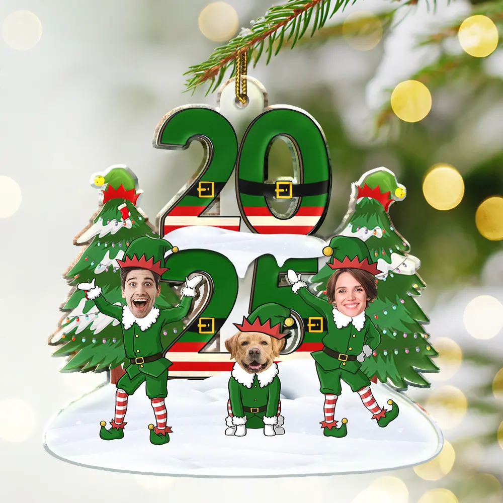 Custom Photo Funny Christmas Elf Family Face Cut - Personalized Custom Shaped Acrylic Ornament - Image 3