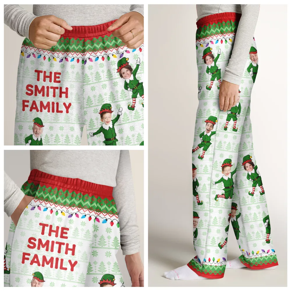 Custom Photo Funny Christmas Elf Family Face Cut - Personalized Pajama Pants - Image 8