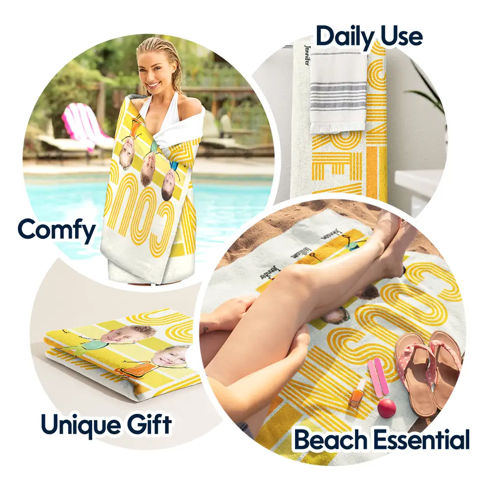 Custom Photo Funny Cousin Crew Retro Stripe - Personalized Beach Towel - Image 6