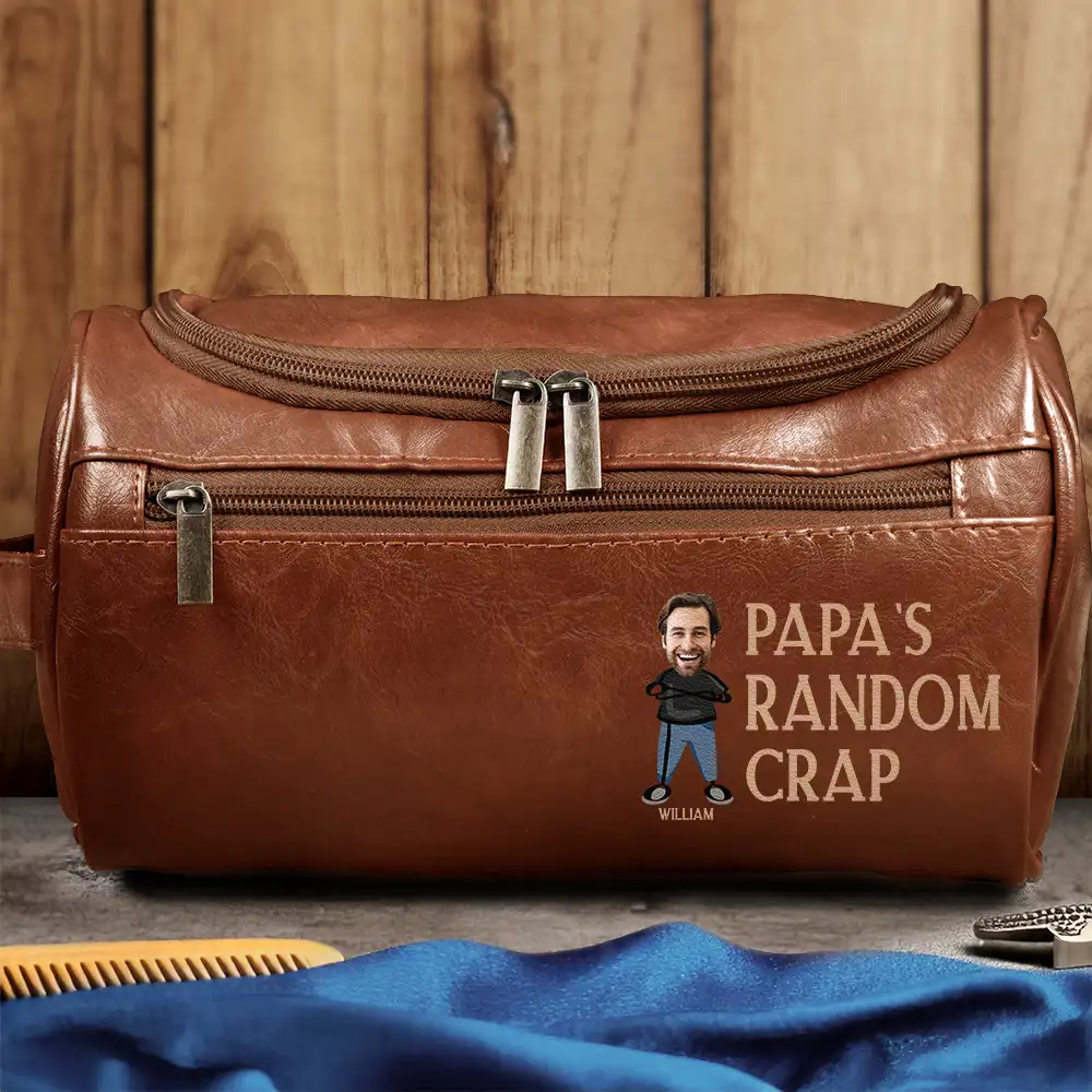 Custom Photo Funny Dad Papa Uncle Random Thing - Personalized Leather Toiletry Bag - Image 4