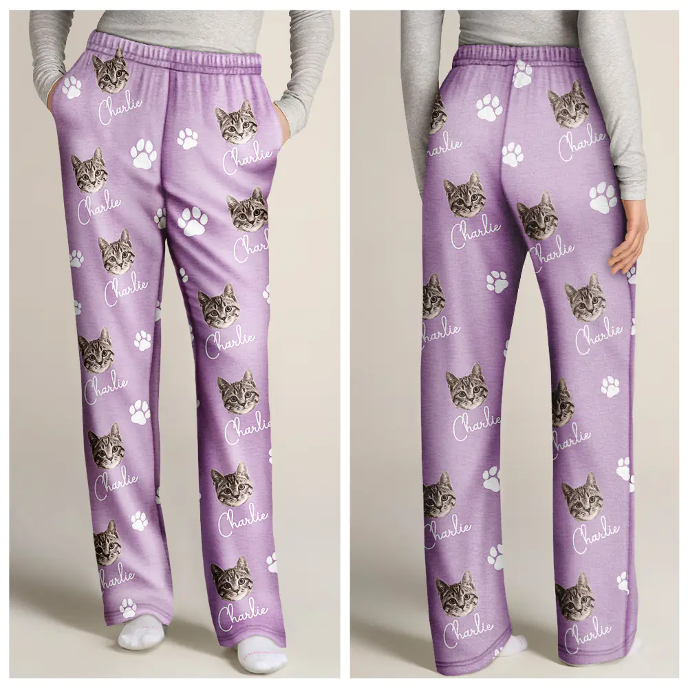 Custom Photo Funny Dog Cat Face - Personalized Pajama Pants - Image 4