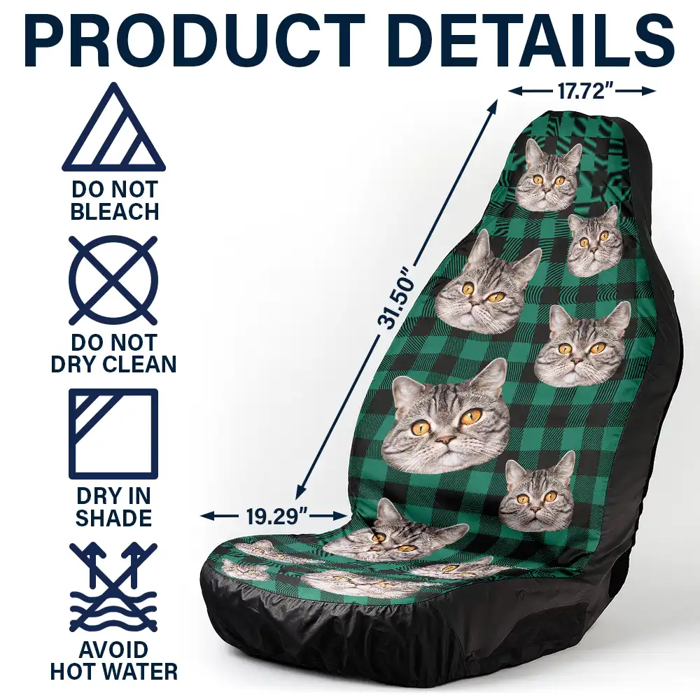 Custom Photo Funny Dog Cat Pet Human Face - Personalized Car Seat Cover - Image 5