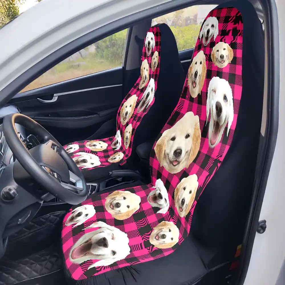 Custom Photo Funny Dog Cat Pet Human Face - Personalized Car Seat Cover - Image 7