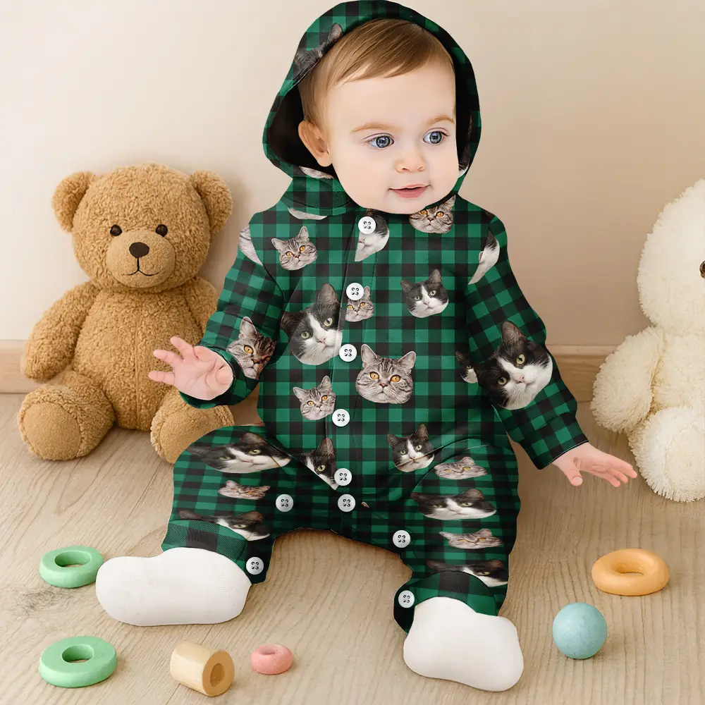 Custom Photo Funny Dog Cat Pet Human Face - Personalized Overall Onesie Hooded Jumpsuit - Image 7