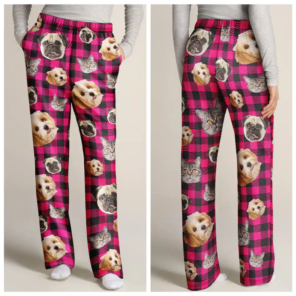 Custom Photo Funny Dog Cat Pet Human Face - Personalized Pajama Pants - Image 4