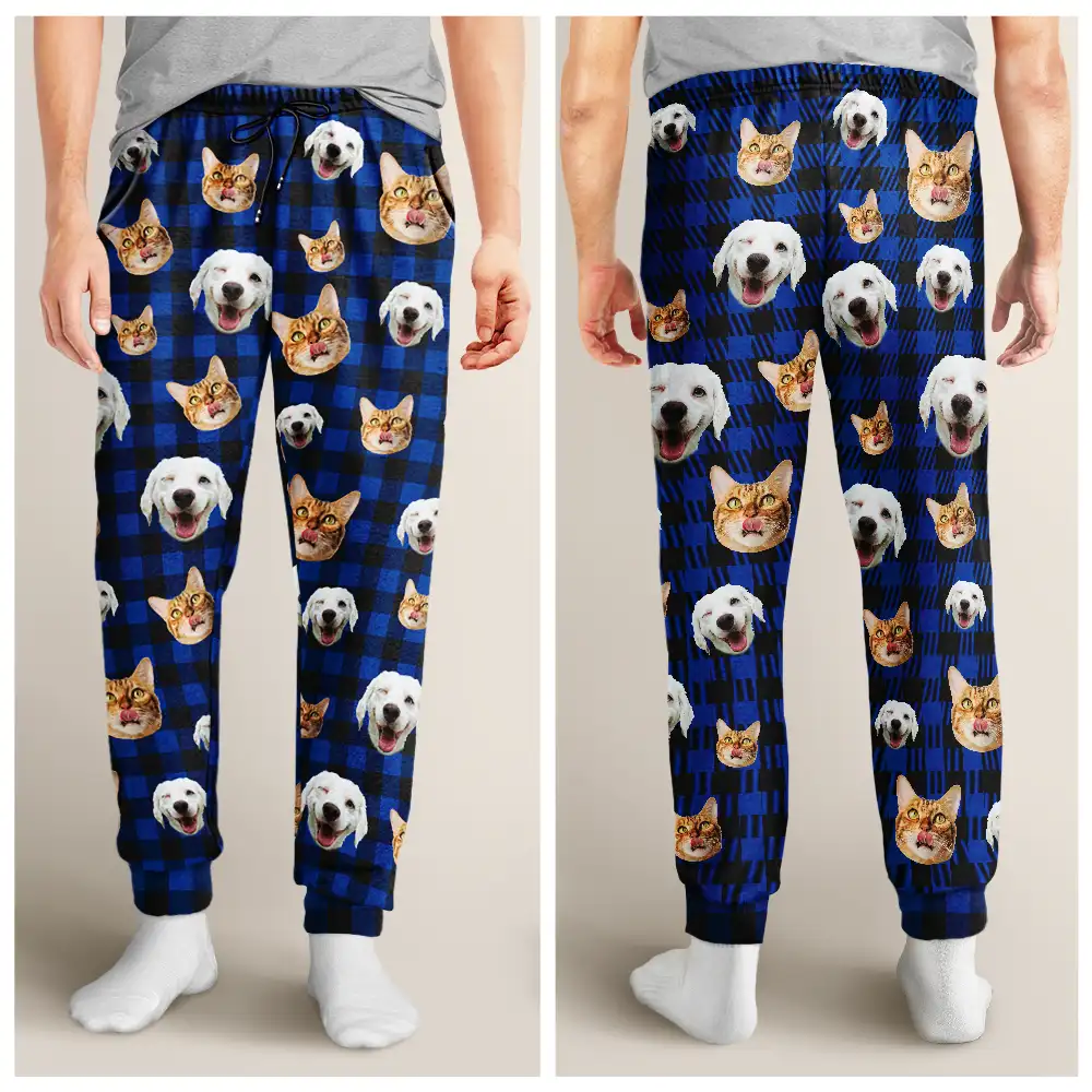 Custom Photo Funny Dog Cat Pet Human Face - Personalized Pajama Pants - Image 5