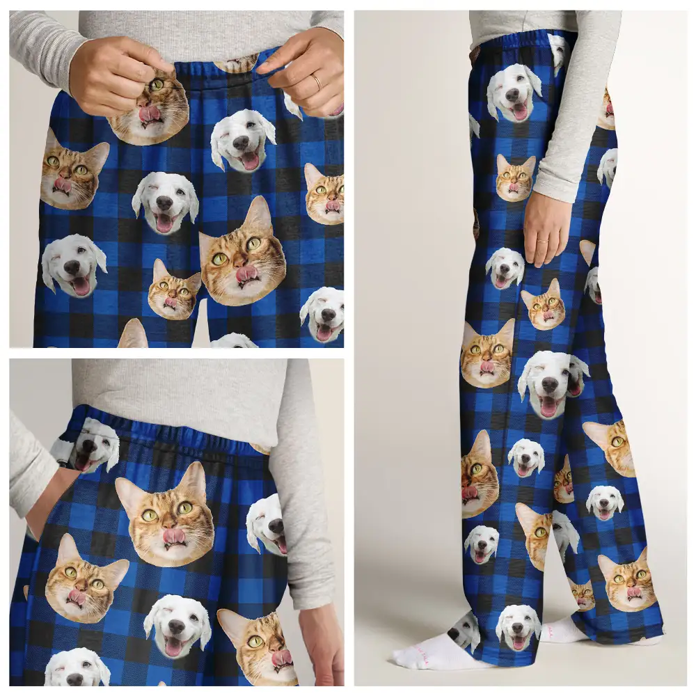 Custom Photo Funny Dog Cat Pet Human Face - Personalized Pajama Pants - Image 8