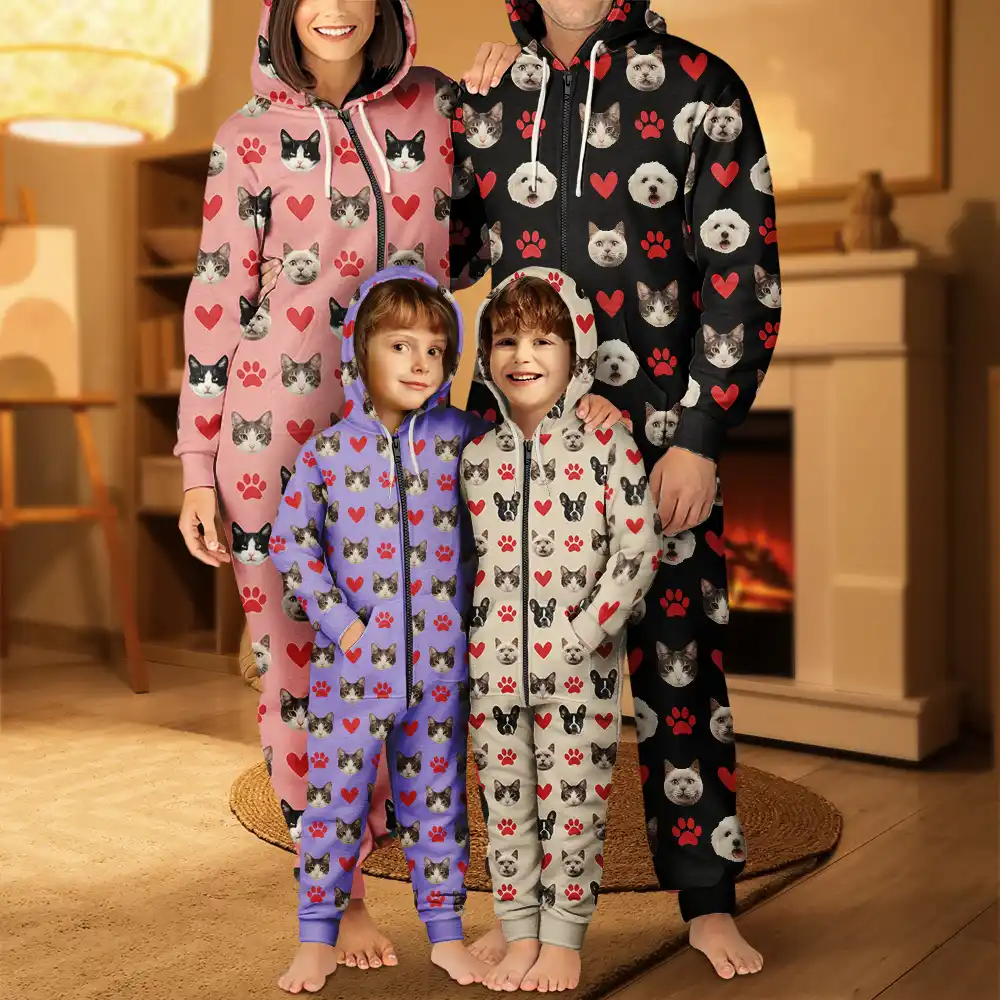 Custom Photo Funny Dog Cat Pet - Personalized Overall Onesie Hooded Jumpsuit - Image 6