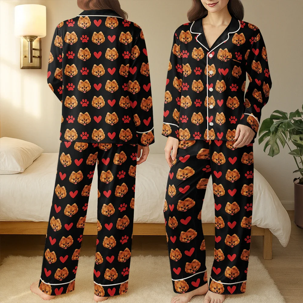 Custom Photo Funny Dog Cat Pet - Personalized Satin Pajama Set - Image 4