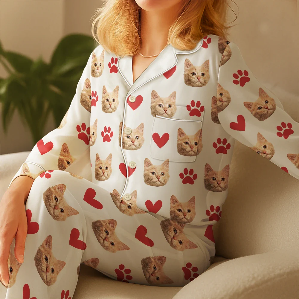Custom Photo Funny Dog Cat Pet - Personalized Satin Pajama Set - Image 5