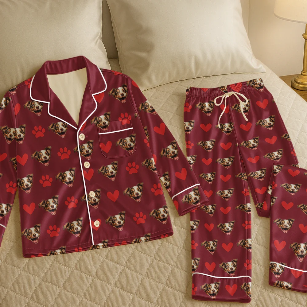 Custom Photo Funny Dog Cat Pet - Personalized Satin Pajama Set - Image 6