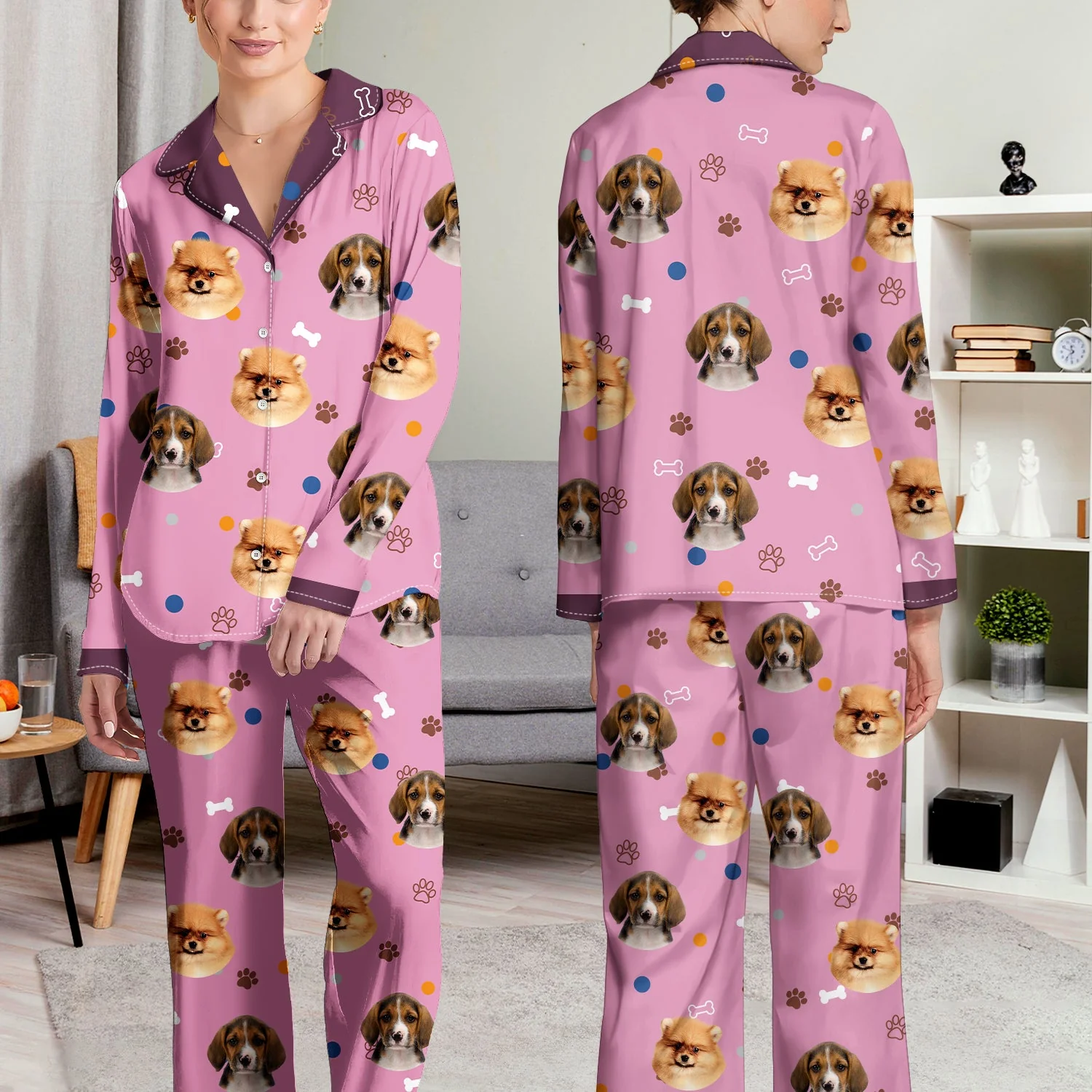 Custom Photo Funny Dog Face - Gift For Dog Lovers - Personalized Long Pajamas Set - Image 5