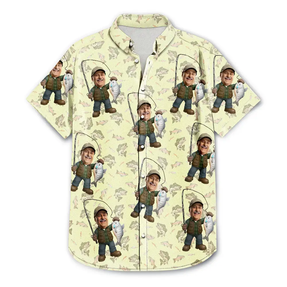 Custom Photo Funny Face Cut Fishing Man - Personalized Hawaiian Shirt - Image 4
