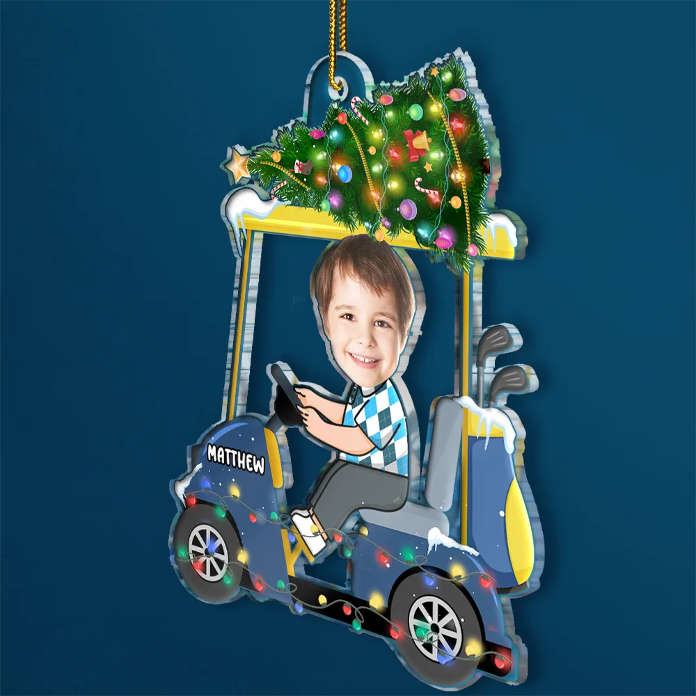 Custom Photo Funny Face Golf Cart Kid Baby - Personalized Acrylic Photo Ornament - Image 3