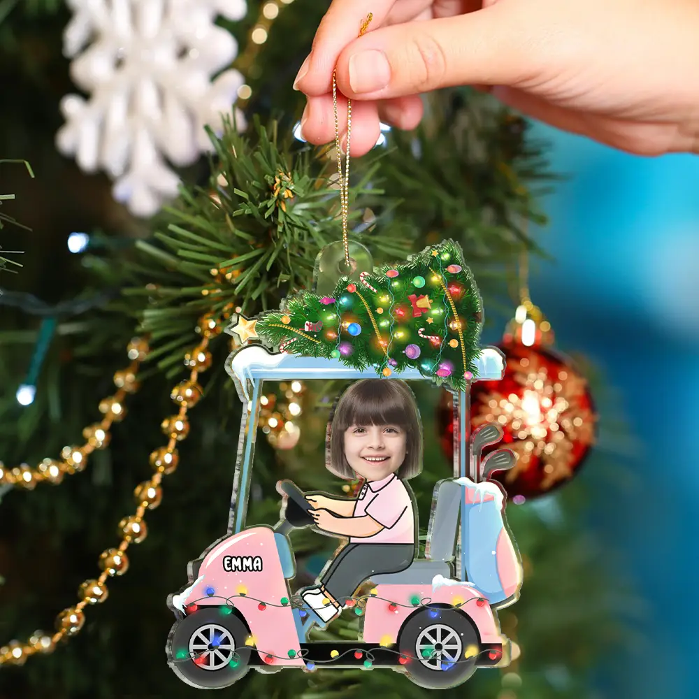Custom Photo Funny Face Golf Cart Kid Baby - Personalized Acrylic Photo Ornament - Image 5
