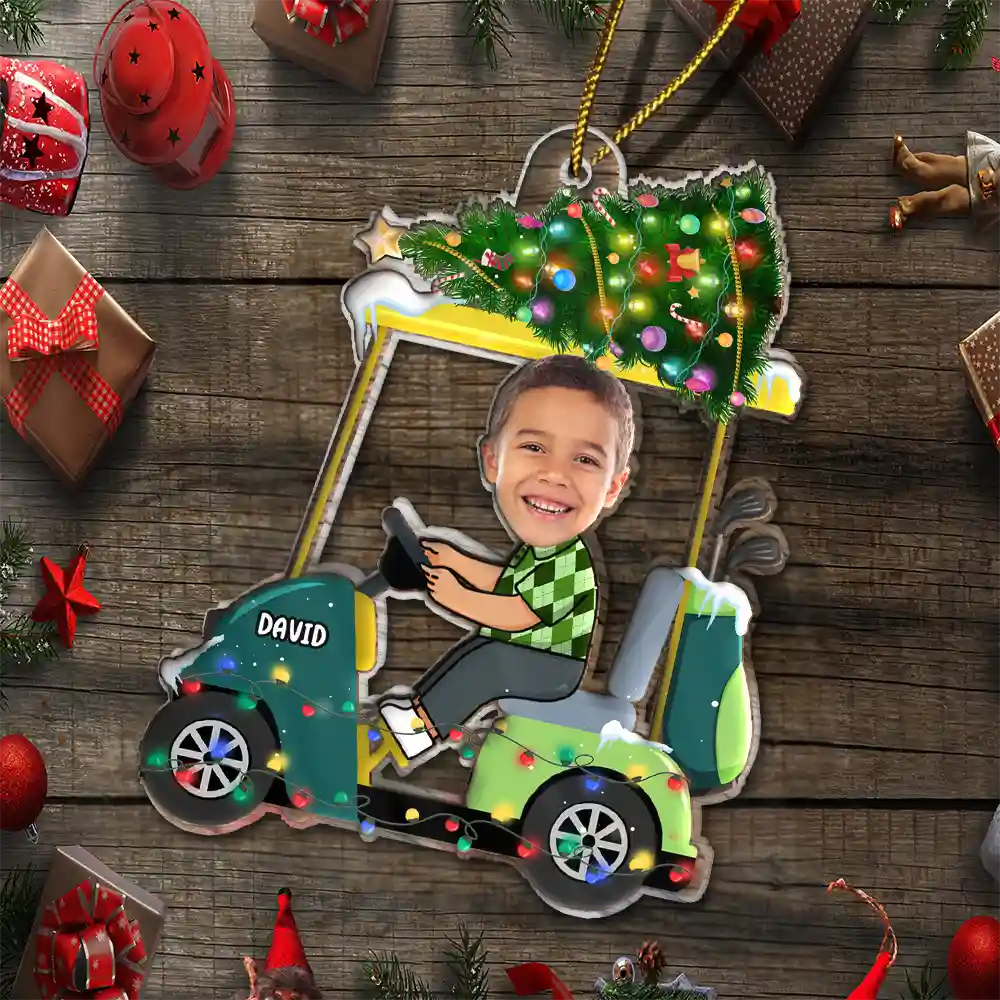 Custom Photo Funny Face Golf Cart Kid Baby - Personalized Acrylic Photo Ornament - Image 7