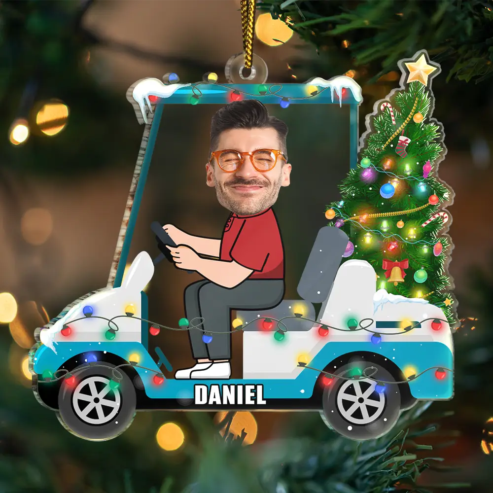 Custom Photo Funny Face Golf Cart - Personalized Custom Shaped Acrylic Ornament - Image 4