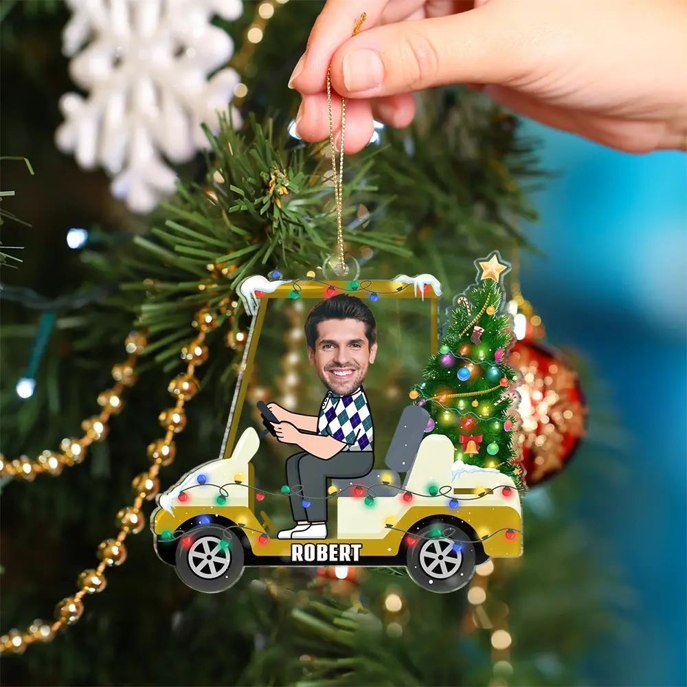 Custom Photo Funny Face Golf Cart - Personalized Custom Shaped Acrylic Ornament - Image 5