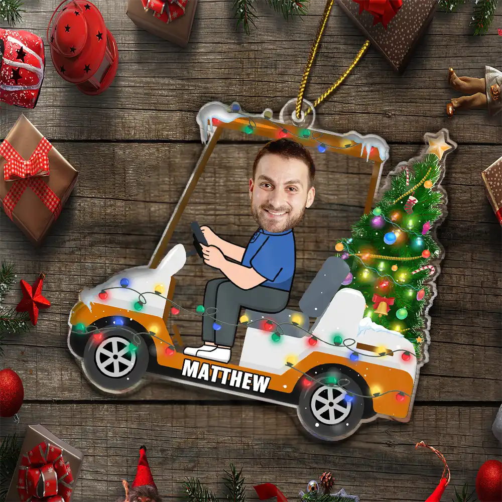 Custom Photo Funny Face Golf Cart - Personalized Custom Shaped Acrylic Ornament - Image 6