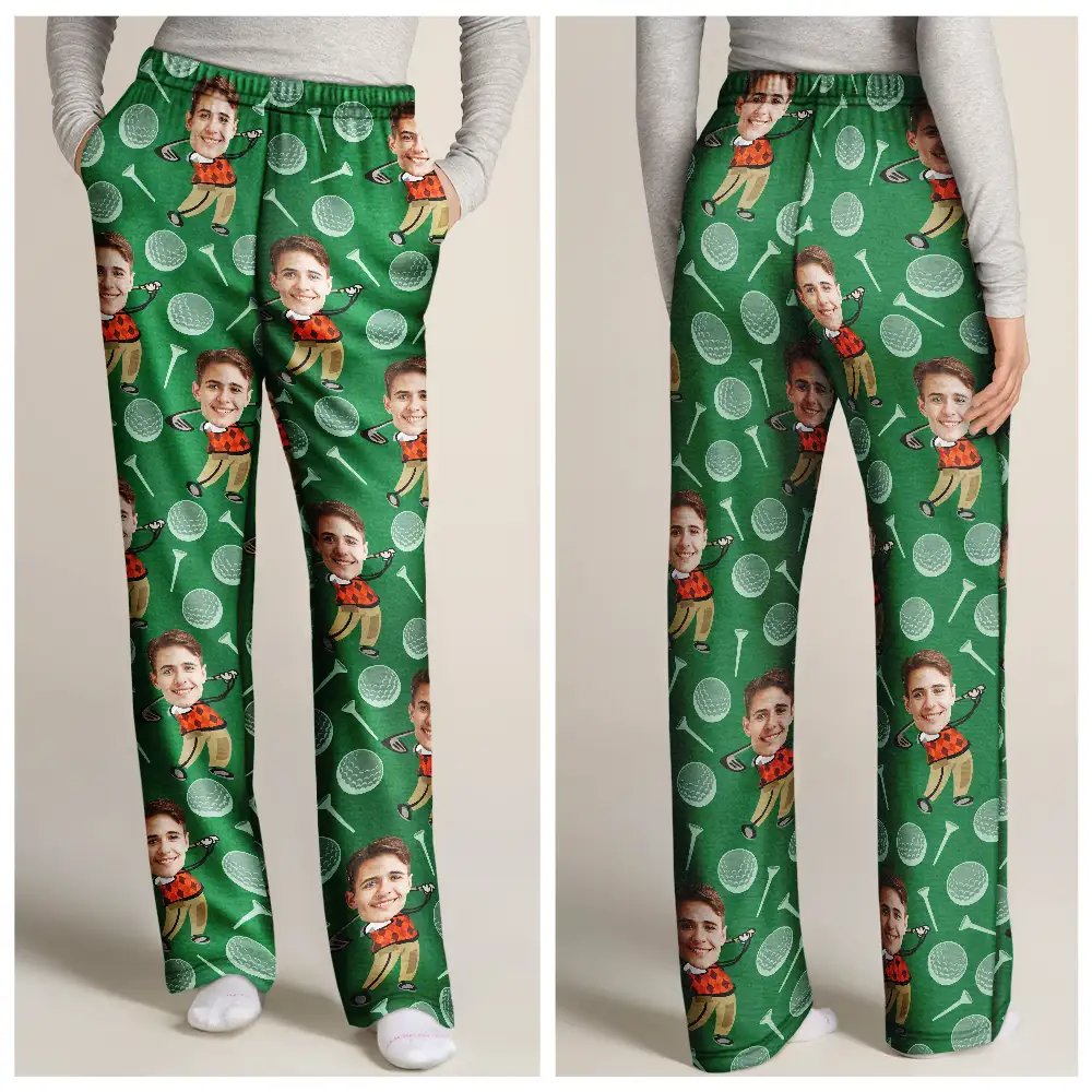 Custom Photo Funny Face Golf Lover - Personalized Pajama Pants - Image 4