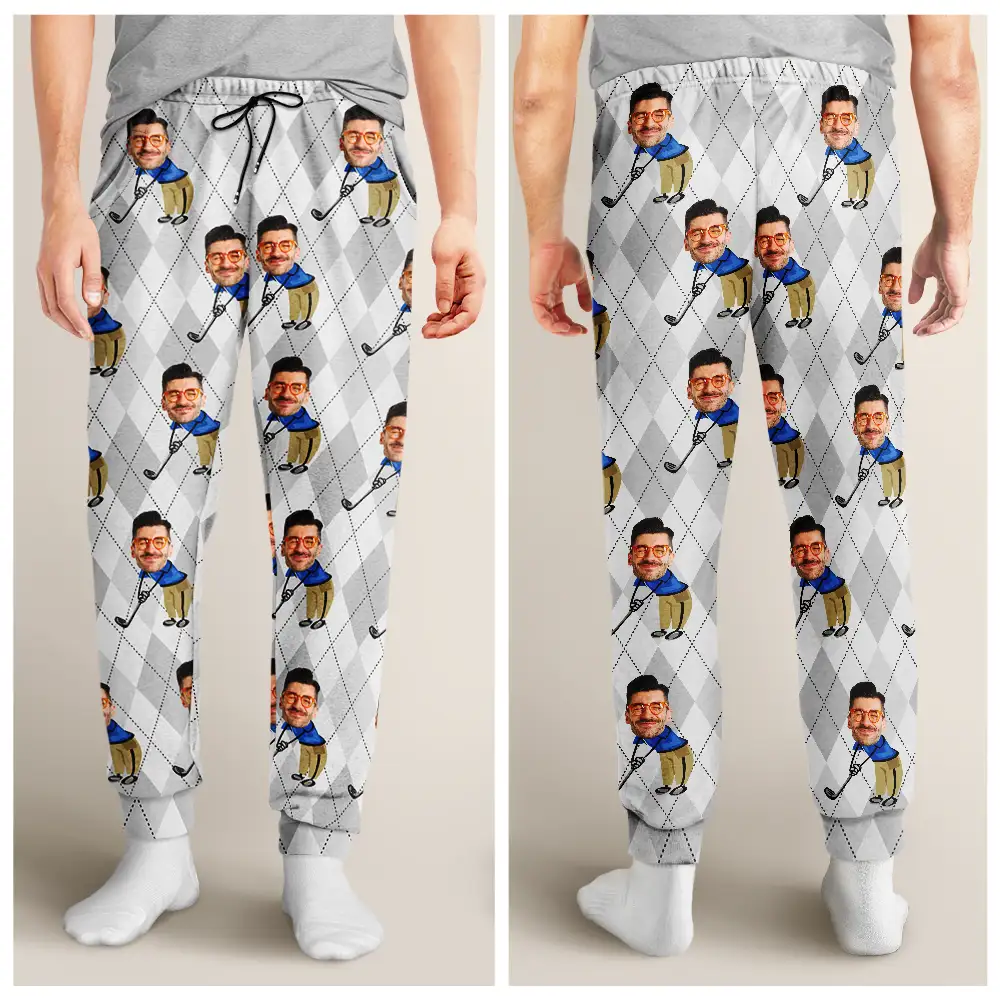 Custom Photo Funny Face Golf Lover - Personalized Pajama Pants - Image 5