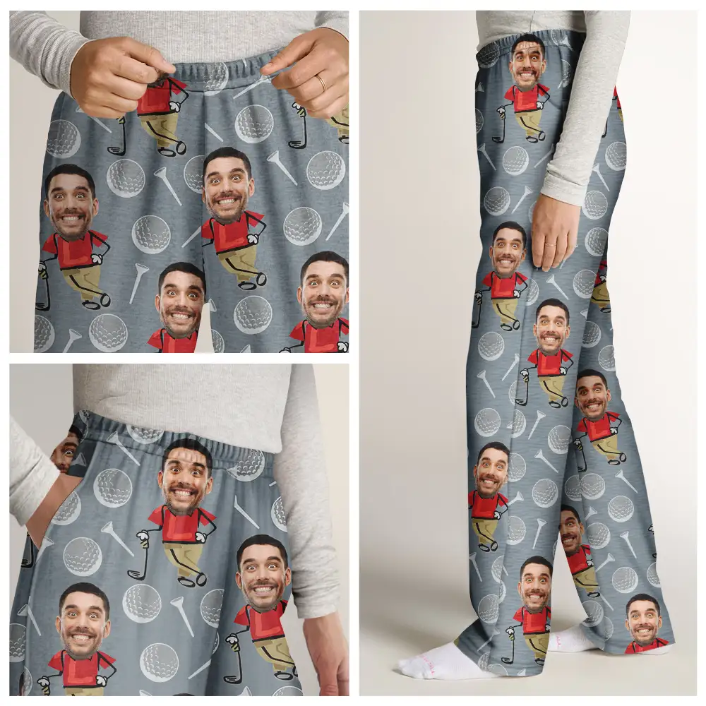 Custom Photo Funny Face Golf Lover - Personalized Pajama Pants - Image 8