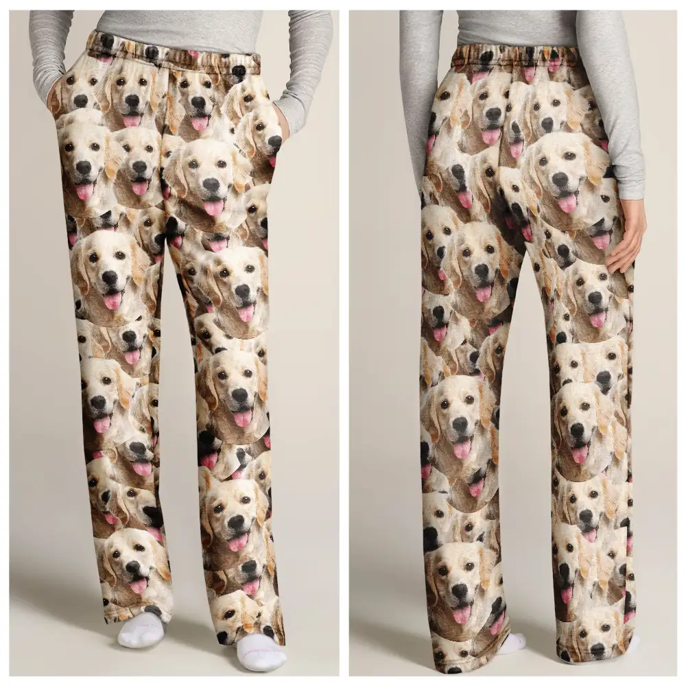 Custom Photo Funny Face Pattern Dog Cat Family - Personalized Pajama Pants - Image 4