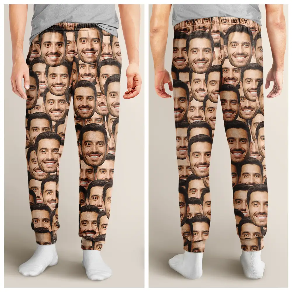 Custom Photo Funny Face Pattern Dog Cat Family - Personalized Pajama Pants - Image 5