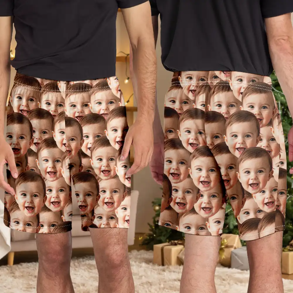 Custom Photo Funny Face Pattern Dog Cat Family - Personalized Pajama Shorts - Image 5