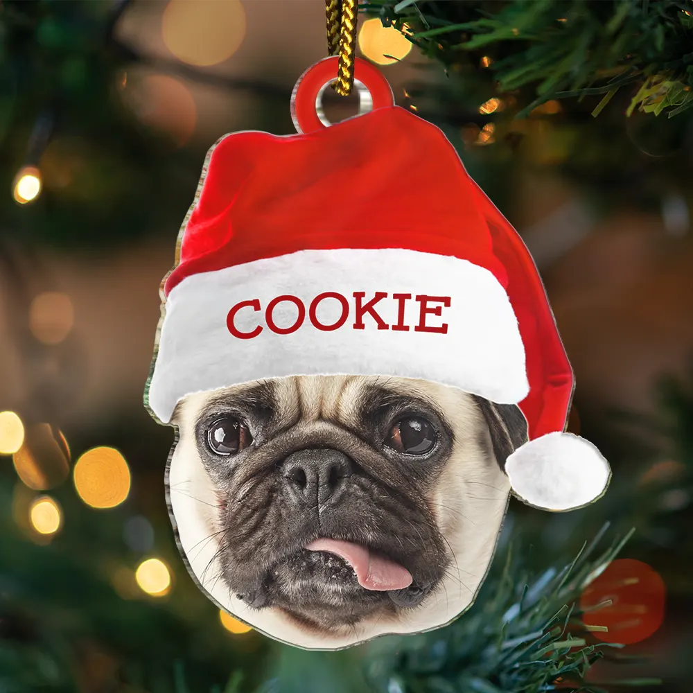 Custom Photo Funny Family Face With Santa's Hat - Personalized Cutout Acrylic Ornament - Image 4